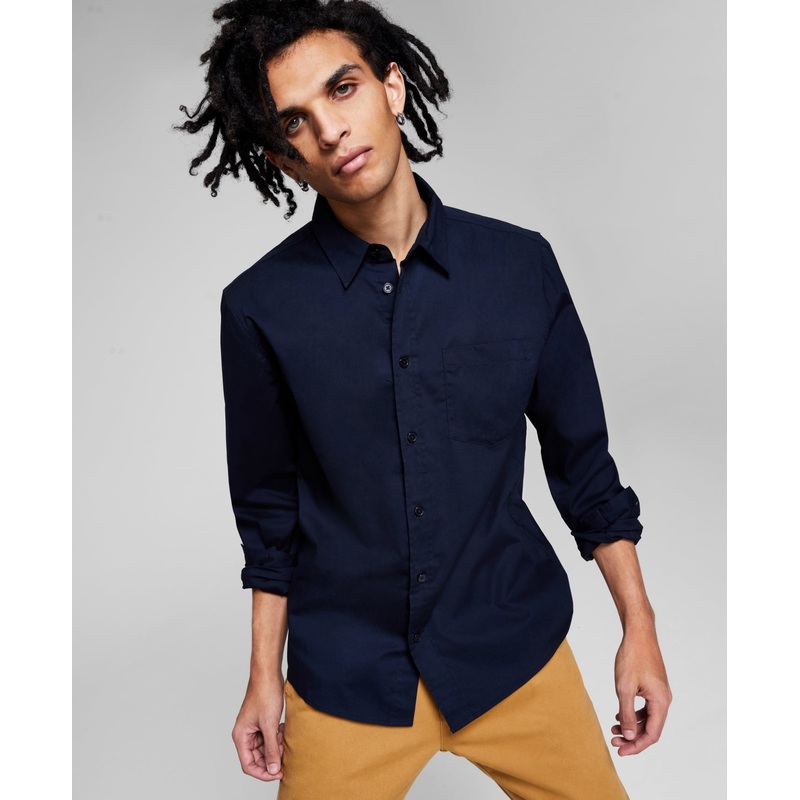 And Now This Men's Poplin Long-Sleeve Button Down Shirt Navy XL