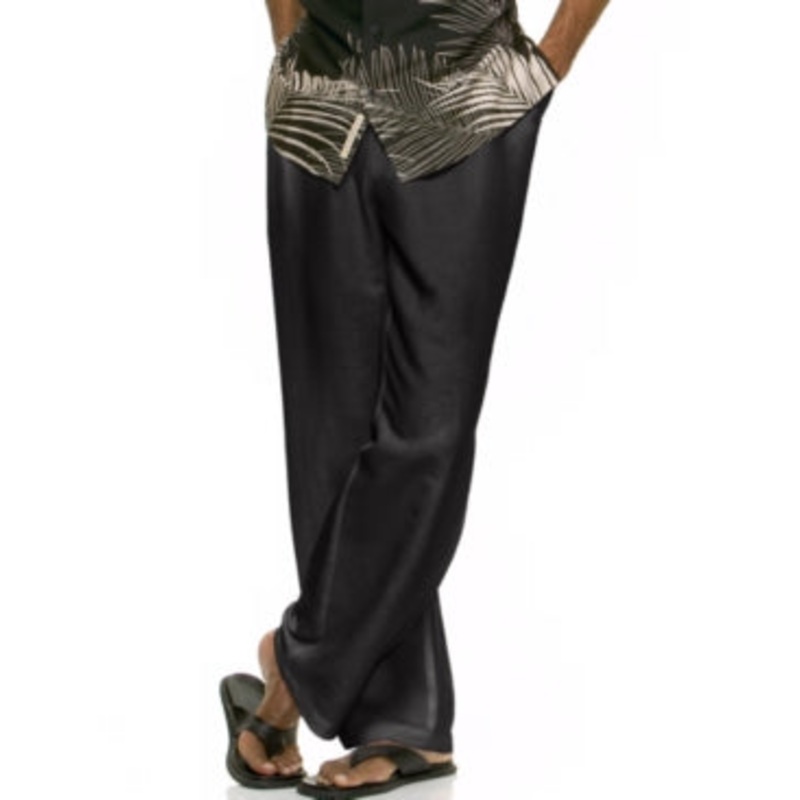 Cubavera Mens Drawstring Linen-Blend Pants Black Elastic Waistband 2XL