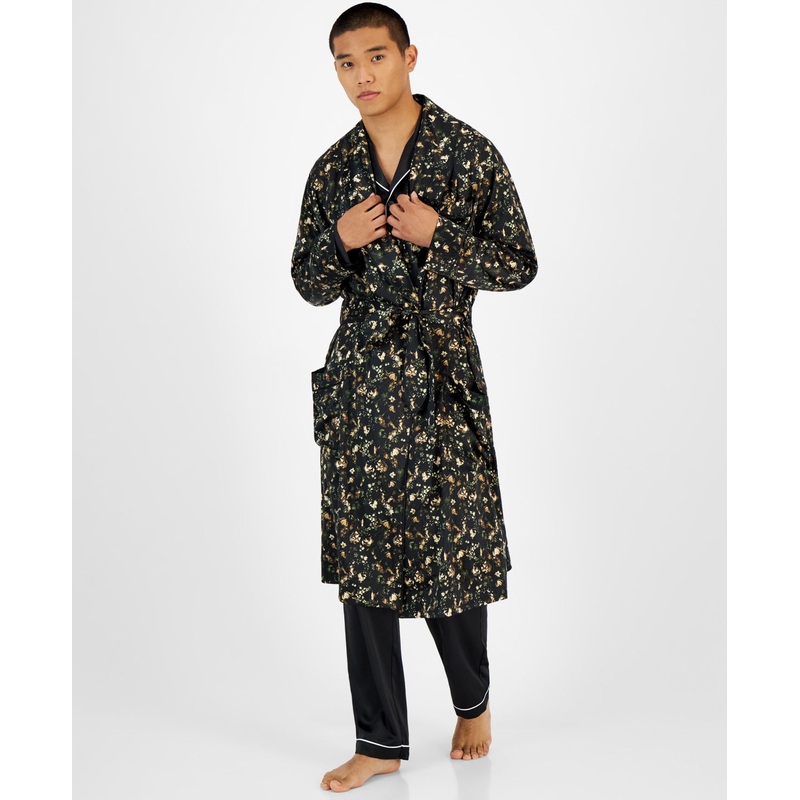 INC International Concepts Men's Lightweight Floral Print Robe Black Green XL