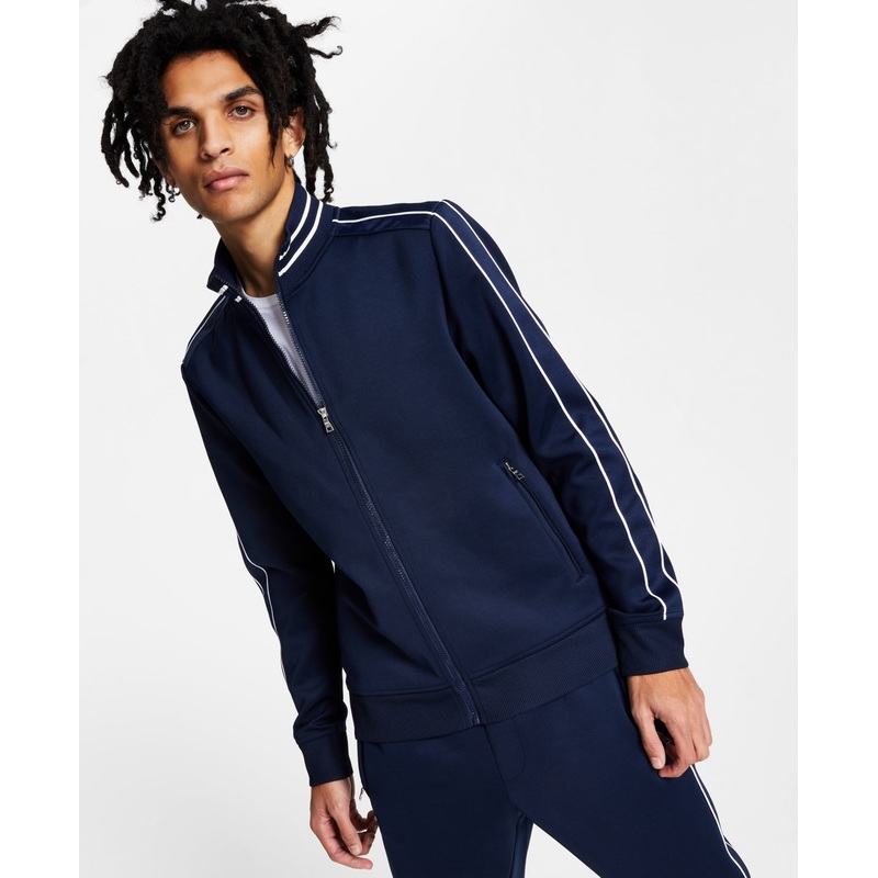 INC International Concepts Men's Neoprene Track Jogger Jacket Small Navy Blue