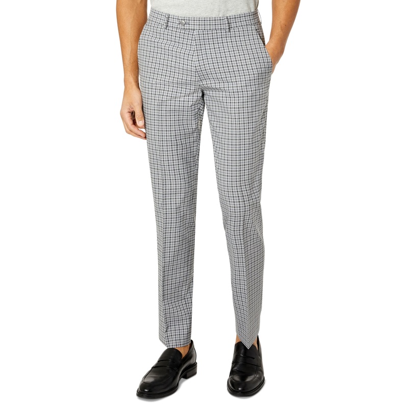 Bar Iii Men's Grey Check Slim Fit Dress Pants Grey 36 x 29