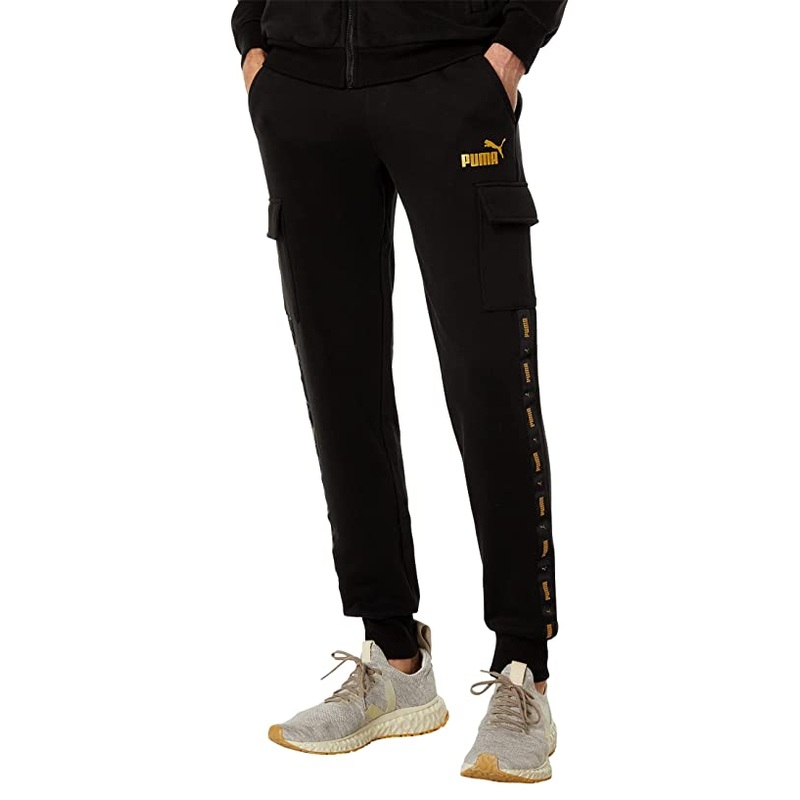 Puma Men's Gold Logo Tape Fleece Cargo Pants Black XXL