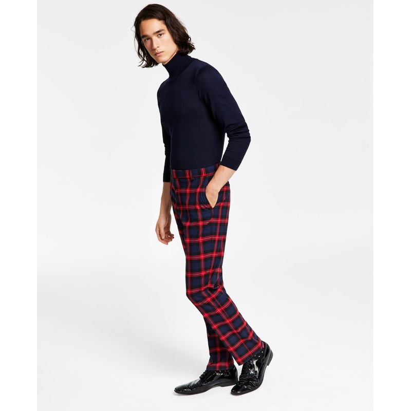 Tommy Hilfiger Mens Plaid Polyester Dress Pants Red 38 x 30