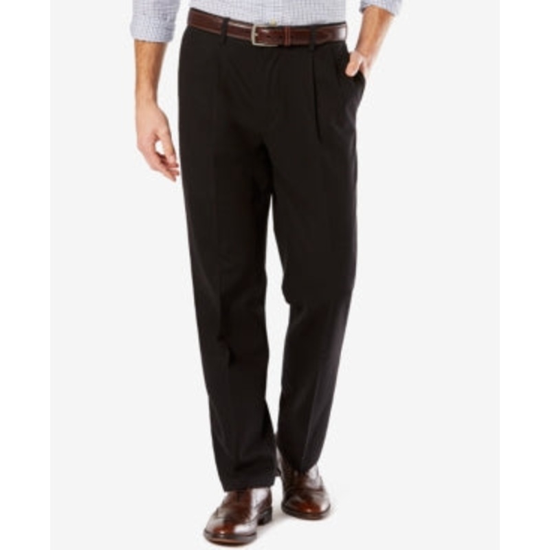 Dockers Men's Big and Tall Classic Fit Pleated Khaki Pants Black 44 x 34