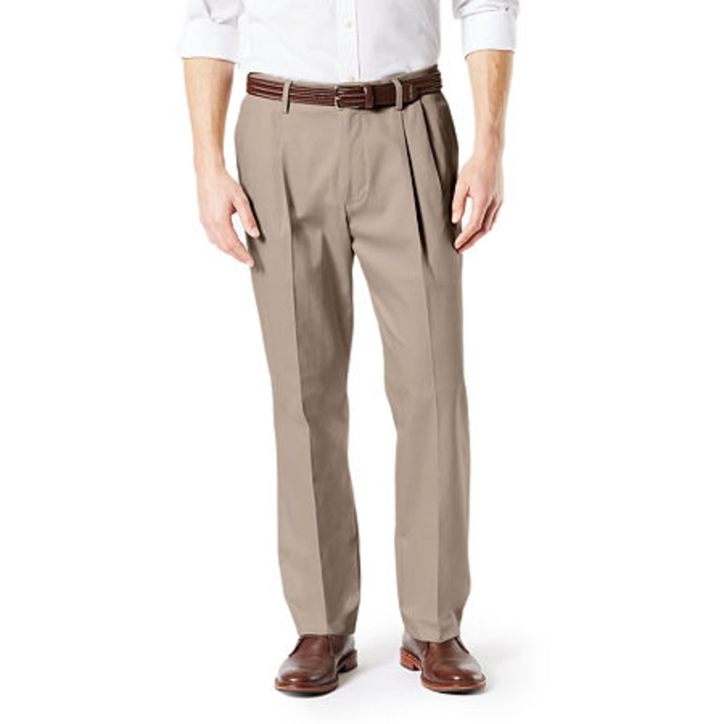 Dockers Men's Big & Tall Classic Fit Signature Khaki Pleated Pants Beige 44 x 34