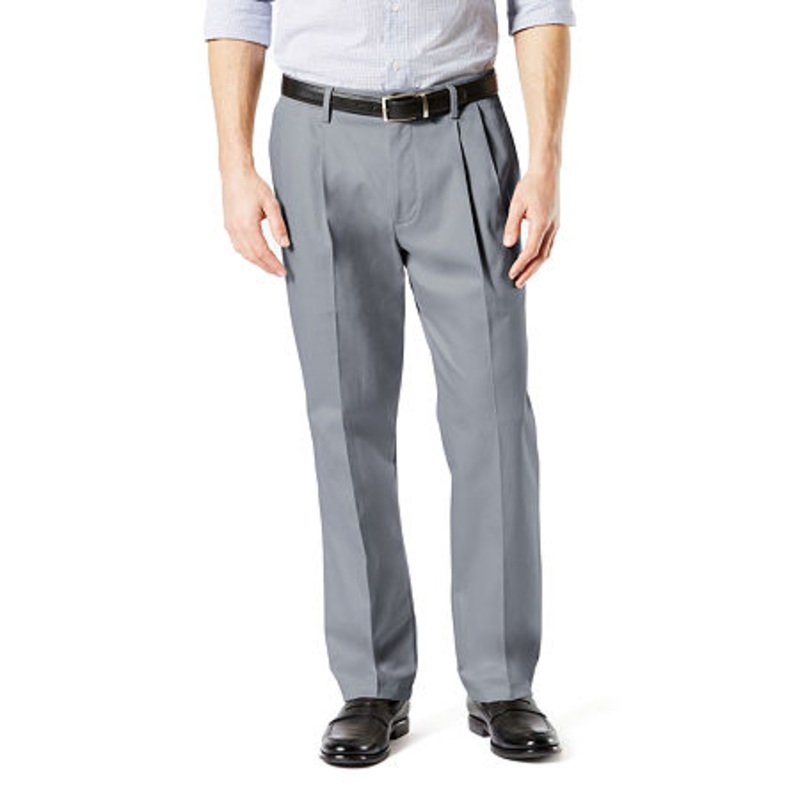 Dockers Men's Classic Fit Big & Tall Pleated Khaki Pants Grey 52 x 30