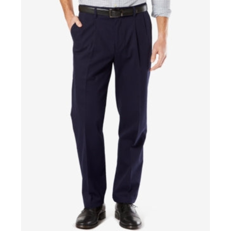Dockers Men's Classic Fit Pleated Signature Khakis Navy Blue  56 x 32