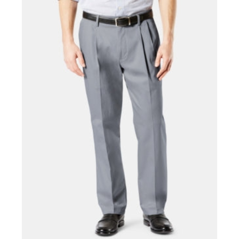 Dockers Mens Classic Fit Big and Tall Pleated Khaki Pants Grey 48 x 30