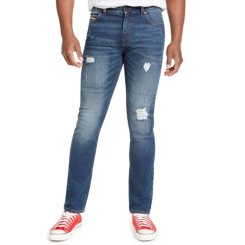 Sun Stone Men's Slim Fit Distressed Jeans Riverview Wash Blue 38 x 30