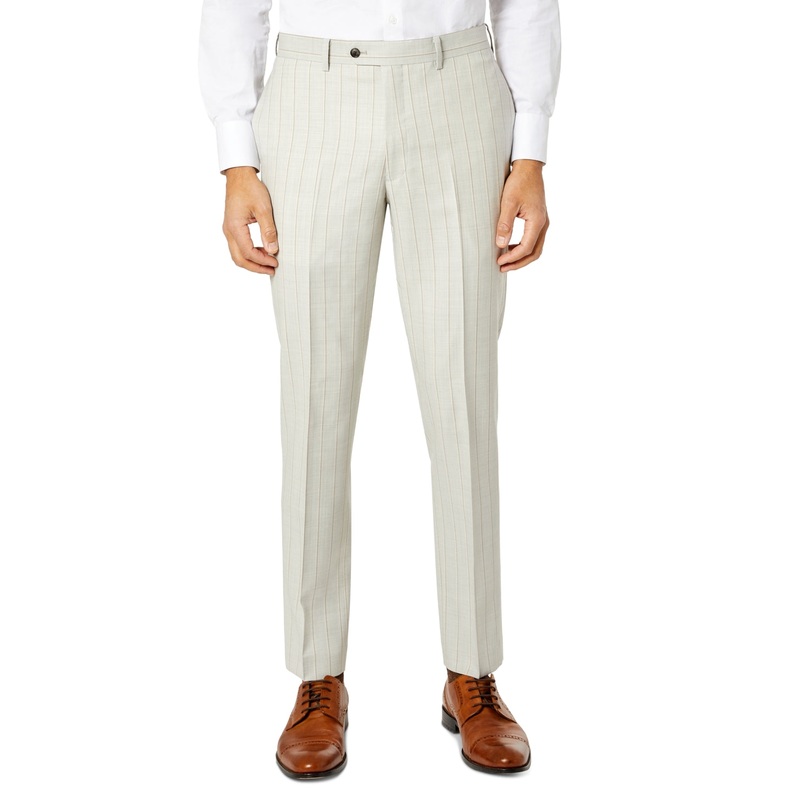 Tallia Men's Slim Fit Wool Suit Dress Pants Light Grey Tan Stripe 30 X 32