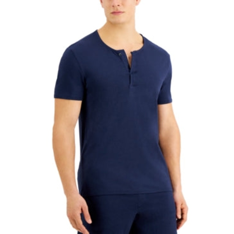 Alfani Mens Pajama Sleep Shirt Short Sleeve Split Neck Blue XL