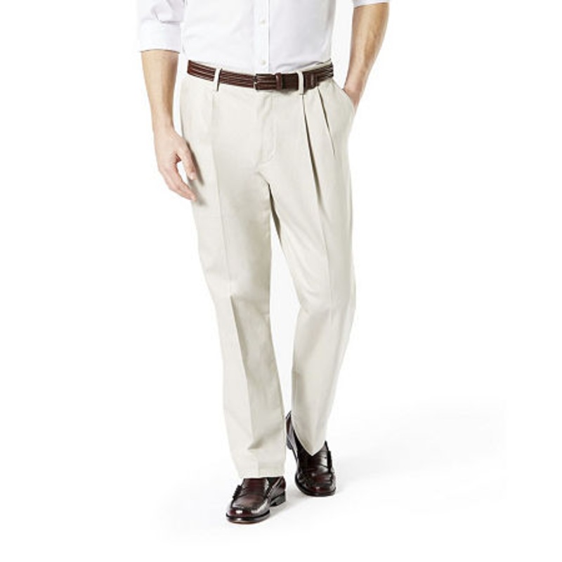 Dockers Men's Classic Fit Pleated Creased Khaki Pants Beige Cloud 40 x 30