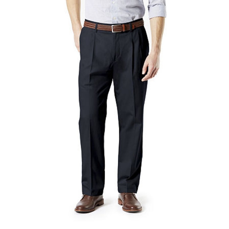 Dockers Men's Classic Fit Pleated Signature Khaki Pants Navy Blue 32 x 30