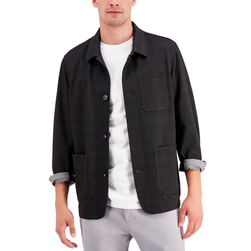 Alfani Men's Regular Fit Plaid Shirt Jacket  Black Plaid Large