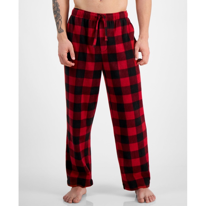 Club Room Men's Buffalo Plaid Fleece Pajama Pants Red Black Medium