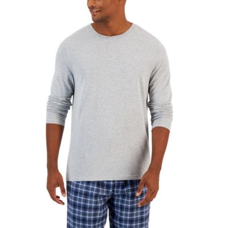 Club Room Men's Solid Long Sleeve Pajama T Shirt Light Grey Medium