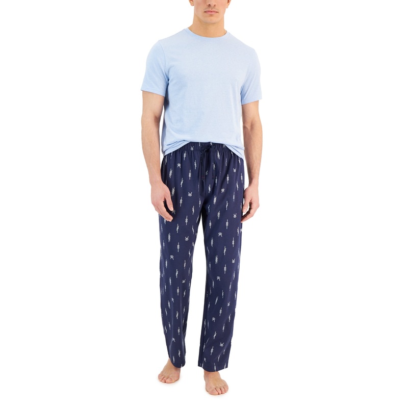 Club Room Mens Fathers Day Short Sleeve Shirt Pajama Pants Set  Blue Combo XXL