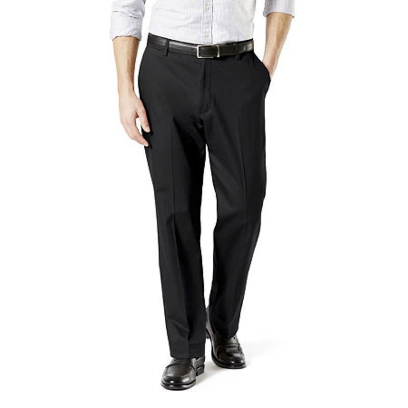 Dockers Men's Big & Tall Classic Fit Khaki Flat Front Pants Black 44 x 34