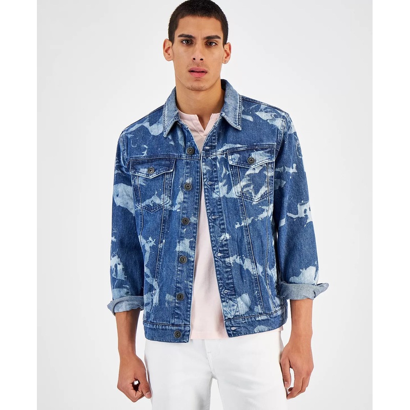 Inc International Concepts Men's Indigo Tie Dye Trucker Denim Jacket XL Blue
