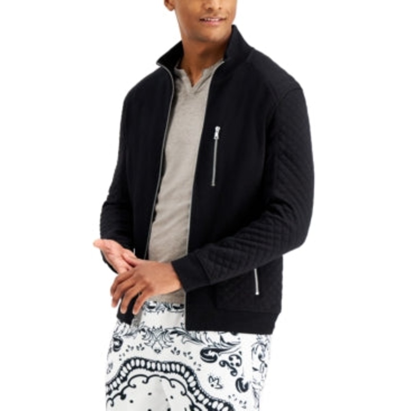 INC International Concepts Men's Quilted Rib Knit Jacket XXL 2XL Black