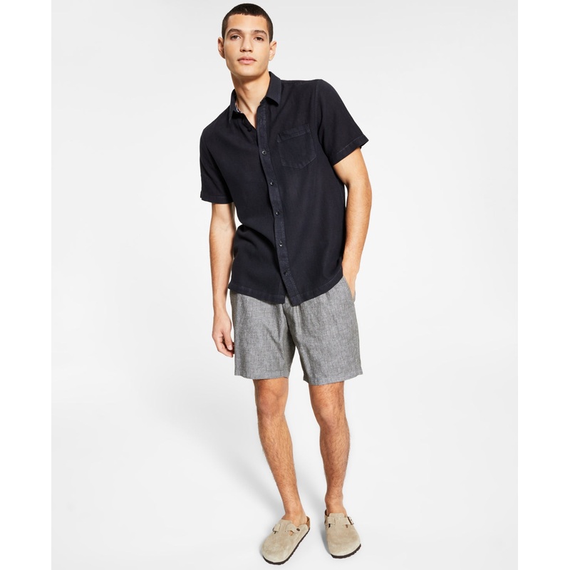 Sun + Stone Men's Declan Regular-Fit Linen Cotton Button Down Shirt Black 2XL