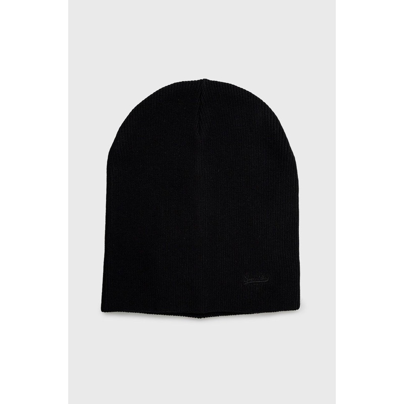 Superdry Mens Organic Cotton Orange Label Vintage Logo Beanie Hat Black