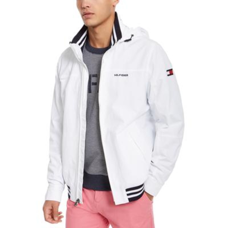 Tommy Hilfiger Men's Essential Water Resistant Windbreaker Jacket White XXL