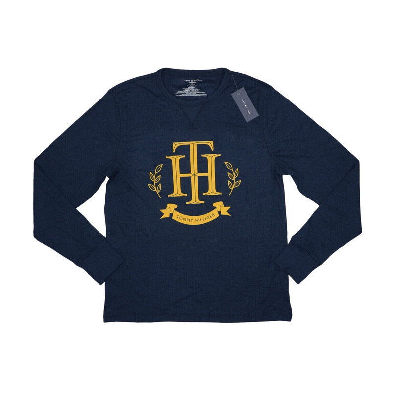 Tommy Hilfiger Mens Waffle Knit Thermal Sleepwear Long Sleeve T Shirt Blue Large