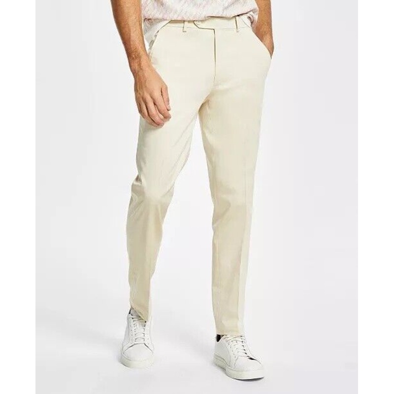 Alfani Men's Dress Pants 33 x 32 Slim-Fit Solid Cream Cotton