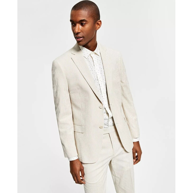 ALFANI Men's Slim-Fit Seersucker Stripe Suit Jacket Tan Cream 38S Sport Coat
