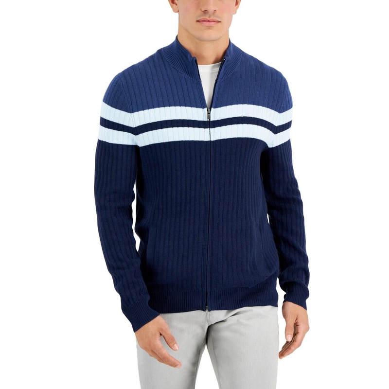 Alfani Mens Regular-Fit Colorblocked Neo Navy Full Zip Cardigan Sweater 2XL