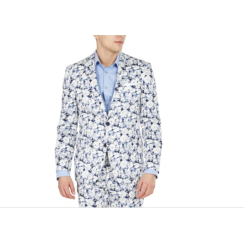 Bar Iii Men's Slim-Fit Floral Suit Separate Jacket Navy White 42R
