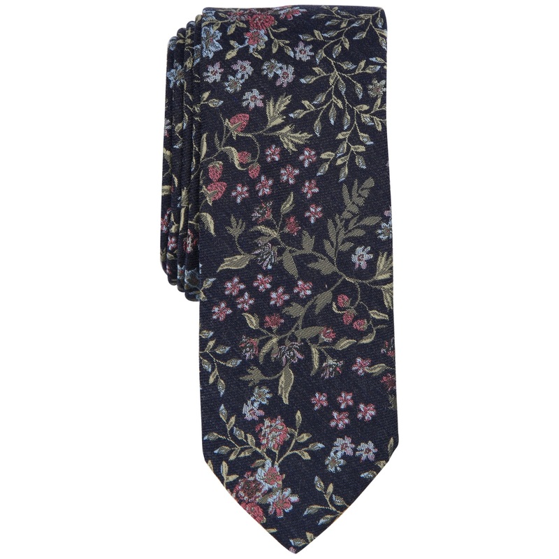 Bar III Mens Luray Floral Tie Sage Green Necktie