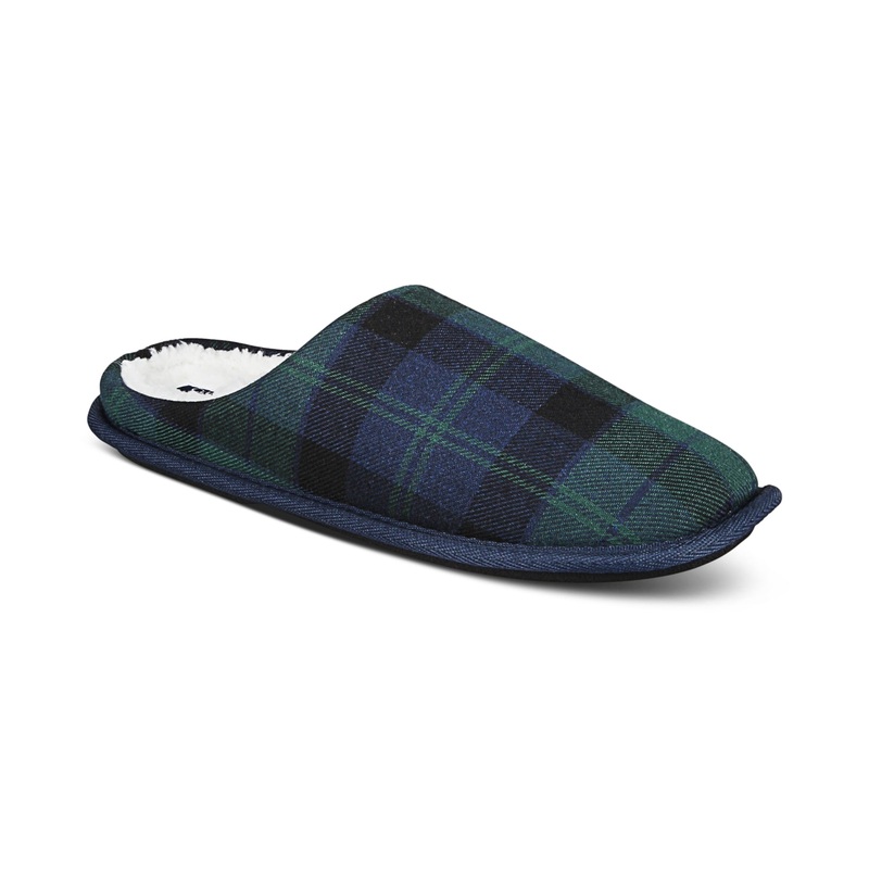 Club Room Men's Barn Plaid Slippers Blue Green XL 12 to 13
