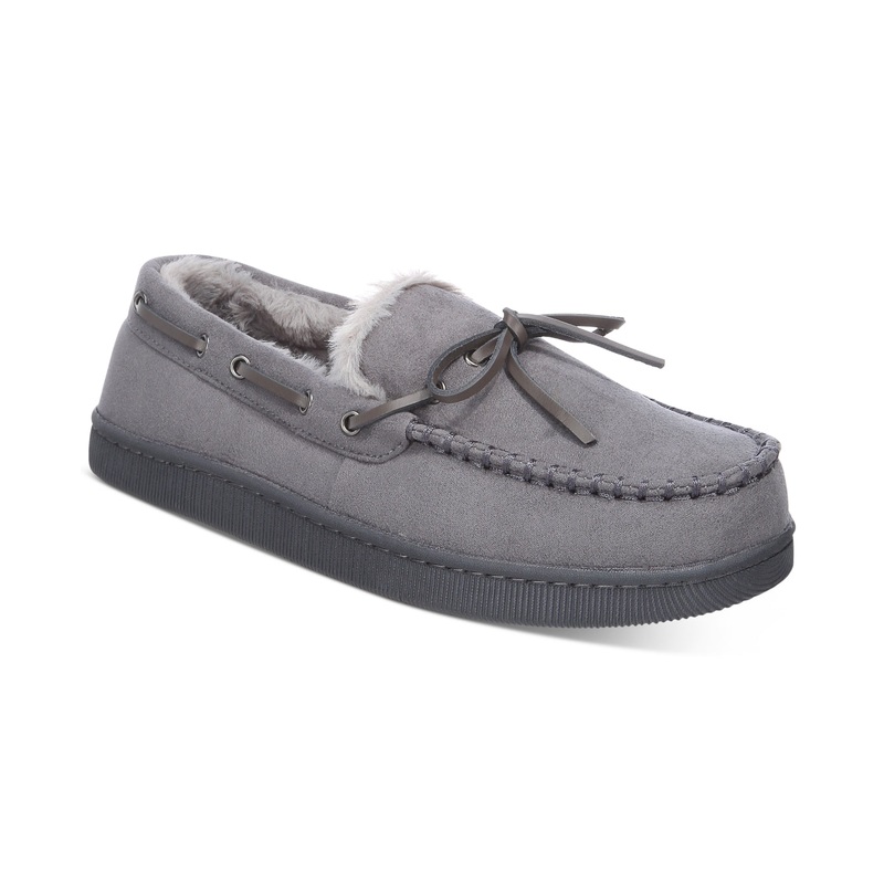 Club Room Men's Grey Moccasin Slippers Large 10 to 11