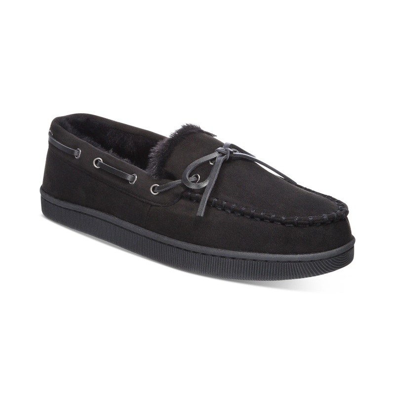 Club Room Men's Moccasin Slippers Black Large 10 to 11
