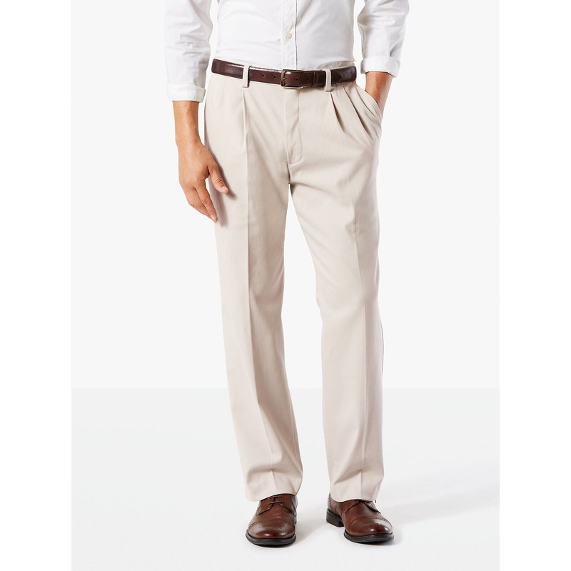 Dockers Mens Big Tall Easy Stretch Light Beige Pleated Pants 54 x 30