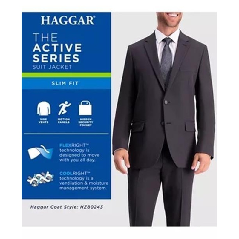 Haggar Active Mens Slim Fit Suit Jacket 36R Black Jacket Only