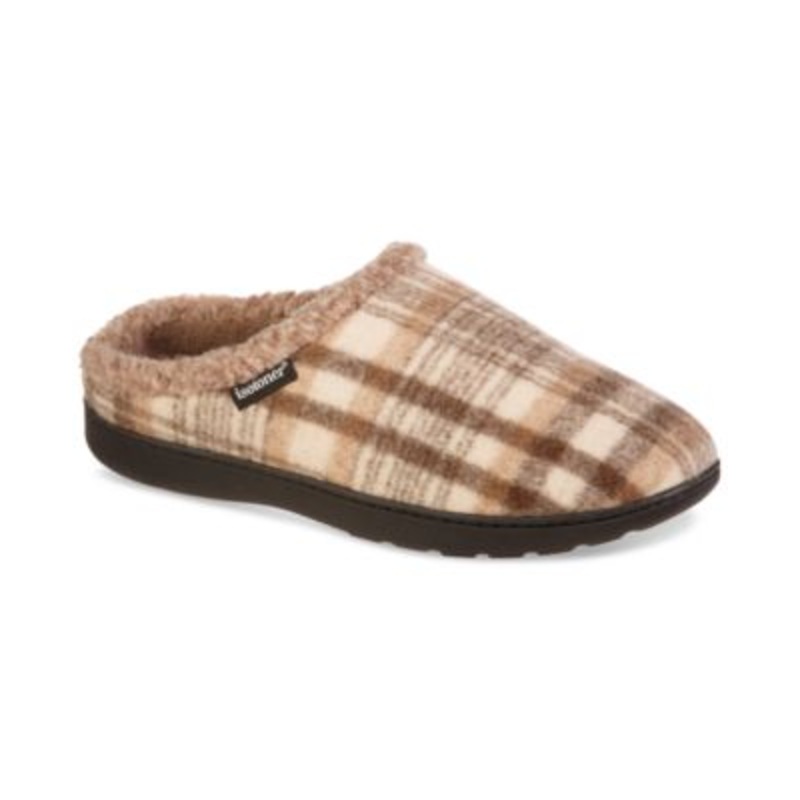 Isotoner Men's Plaid Hoodback Slippers Beige Khaki US 9.5 to 10.5