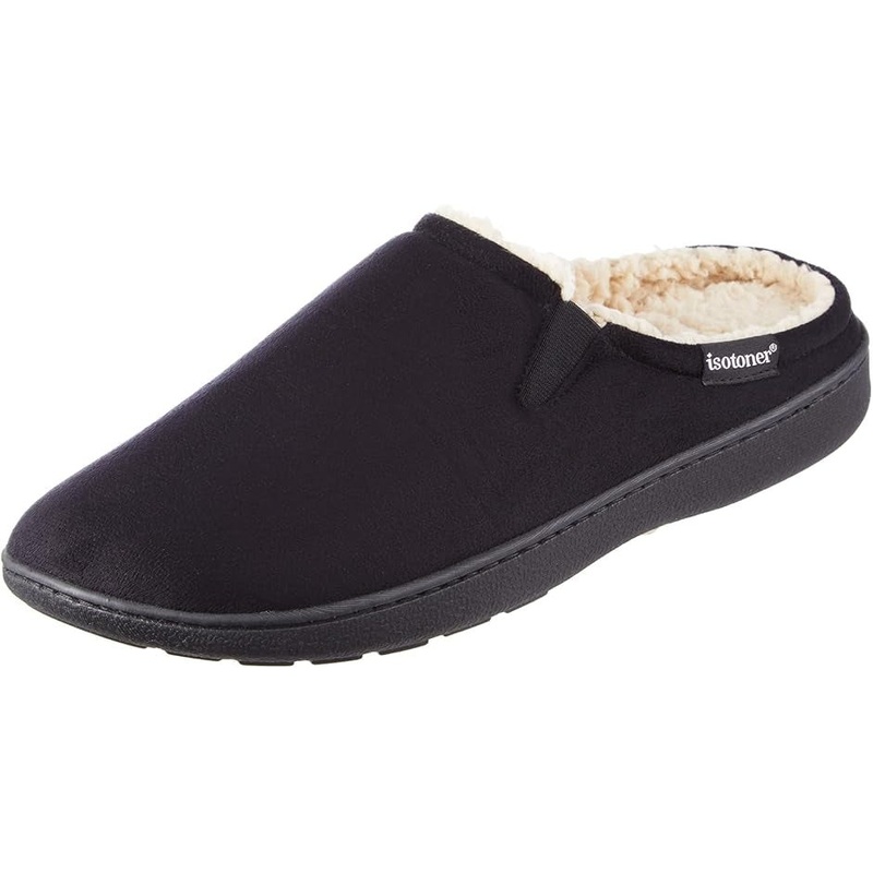 Isotoner Mens Microsuede Hoodback Slippers Black Large 9.5 to 10.5