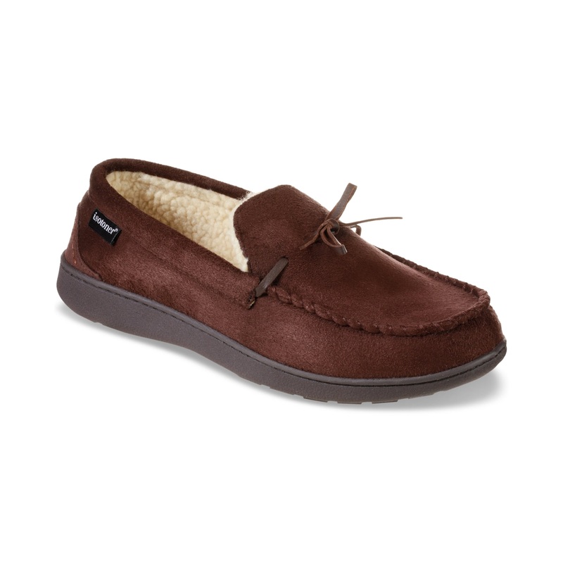Isotoner Signature Men's Memory Foam Moccasin Slippers Brown Large 9.5 to 10.5