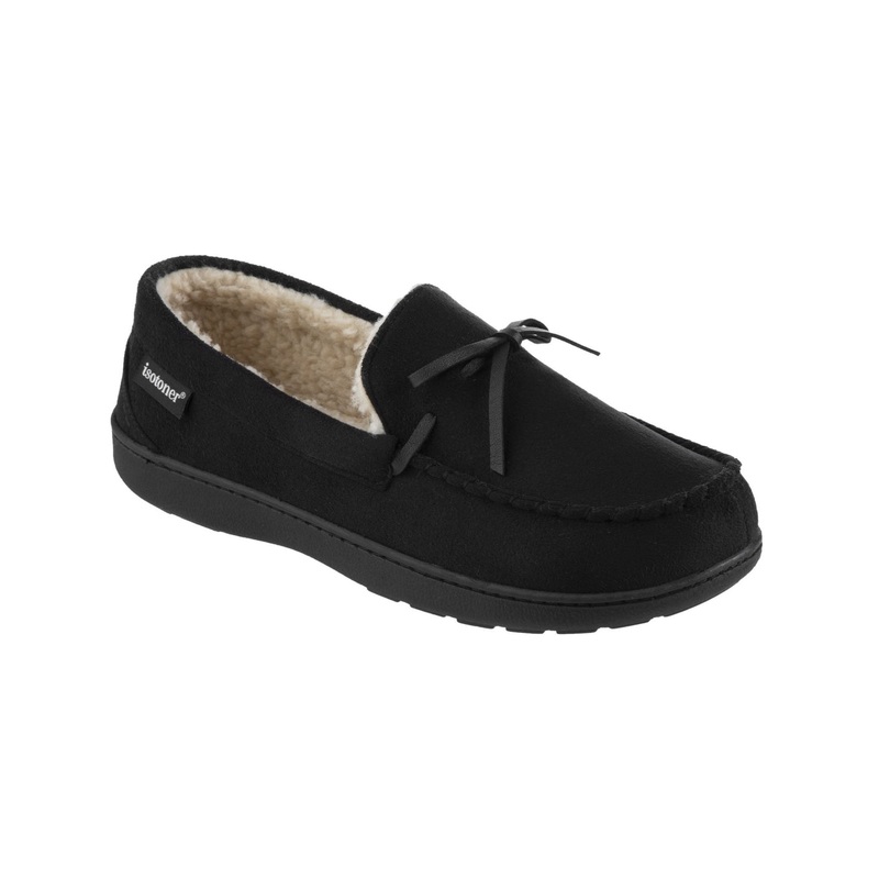 Isotoner Signature Mens Memory Foam Moccasins Black Slippers Large 9.5 to 10.5