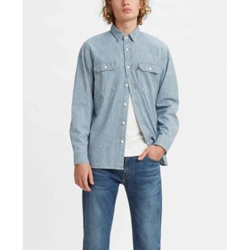 Levis Mens Worker Hickory Stripe Rinse Blue Over Shirt Medium