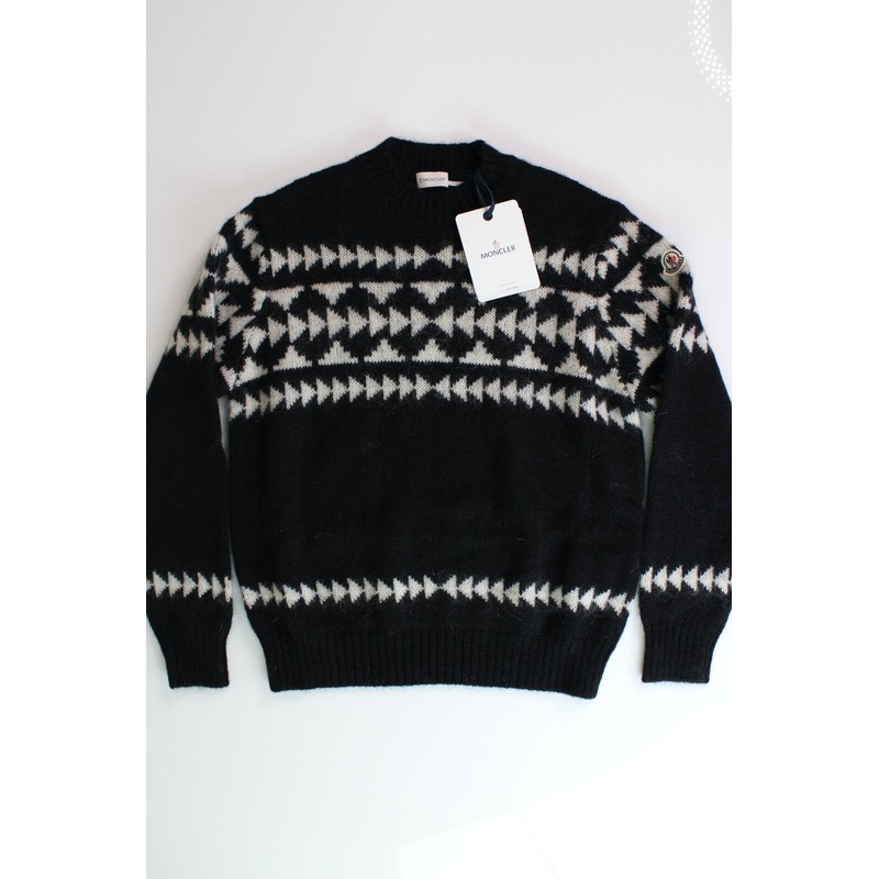 Moncler Mens Geometric Crewneck Sweater Large Black Mohair