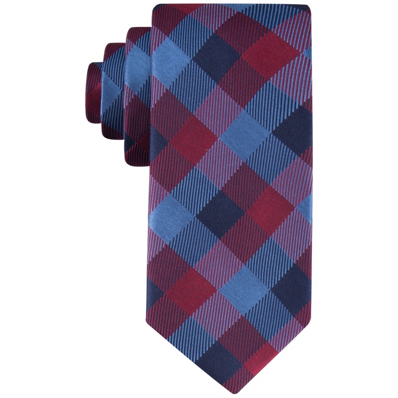 Tommy Hilfiger Men's Tonal Buffalo Check Tie Navy Blue Red Necktie