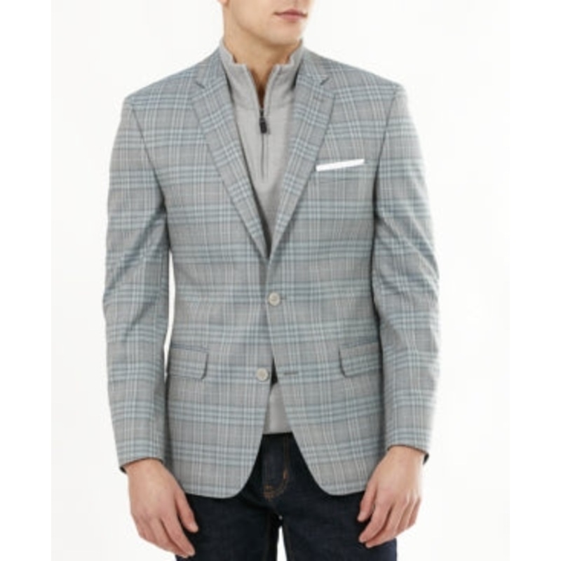 Bar III Men's Slim-Fit Plaid Blazer Grey Plaid 40S