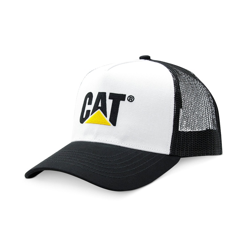Caterpillar Men's Camouflage Embroidered Logo Snapback Trucker Hat White Black