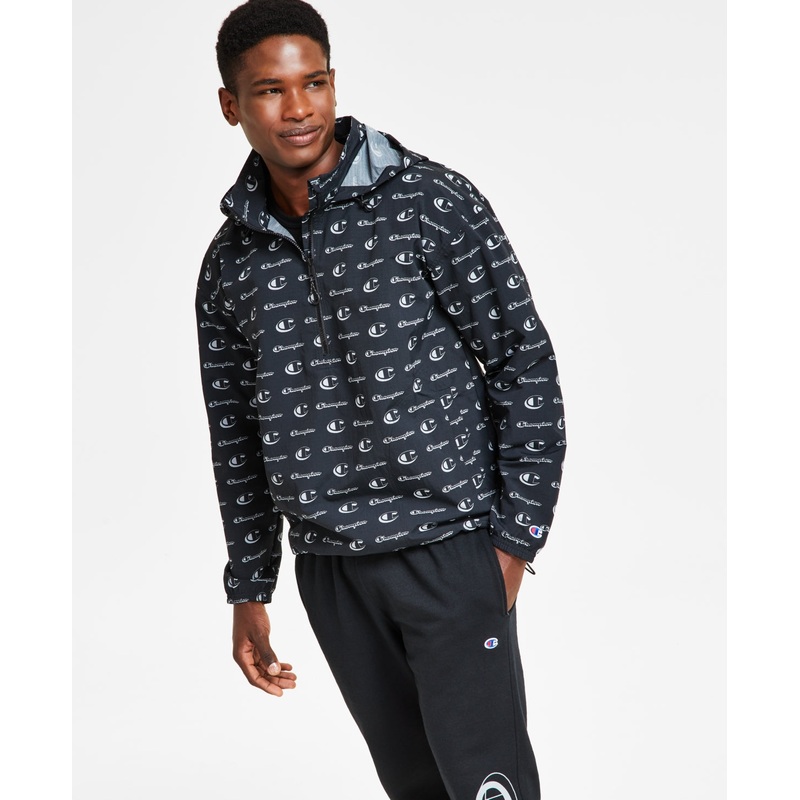 Champion Mens Lightweight Anorak Jacket Small Black All Over Print