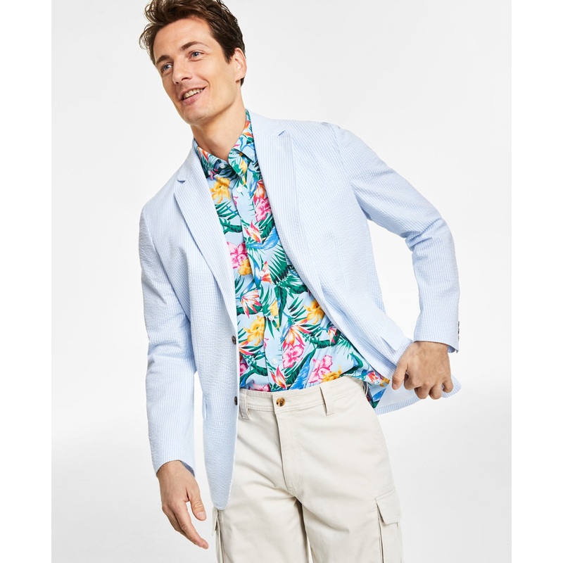 Club Room Men's Seersucker Blazer Light Blue Medium Sport Coat