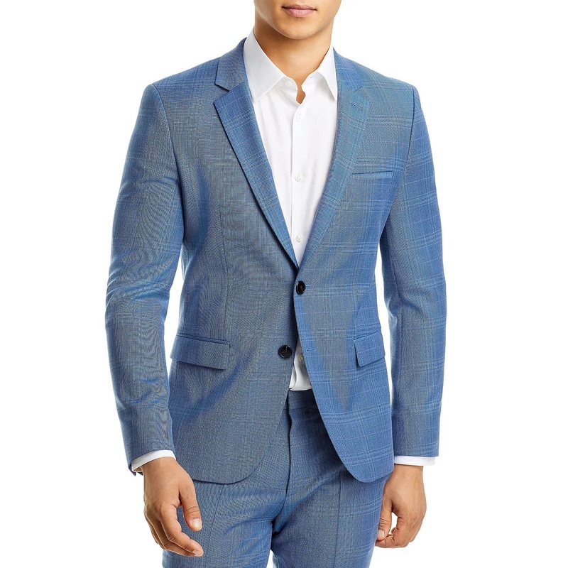 Hugo Boss Mens Arti Tonal Plaid Extra Slim Fit Suit Jacket 40S Blue
